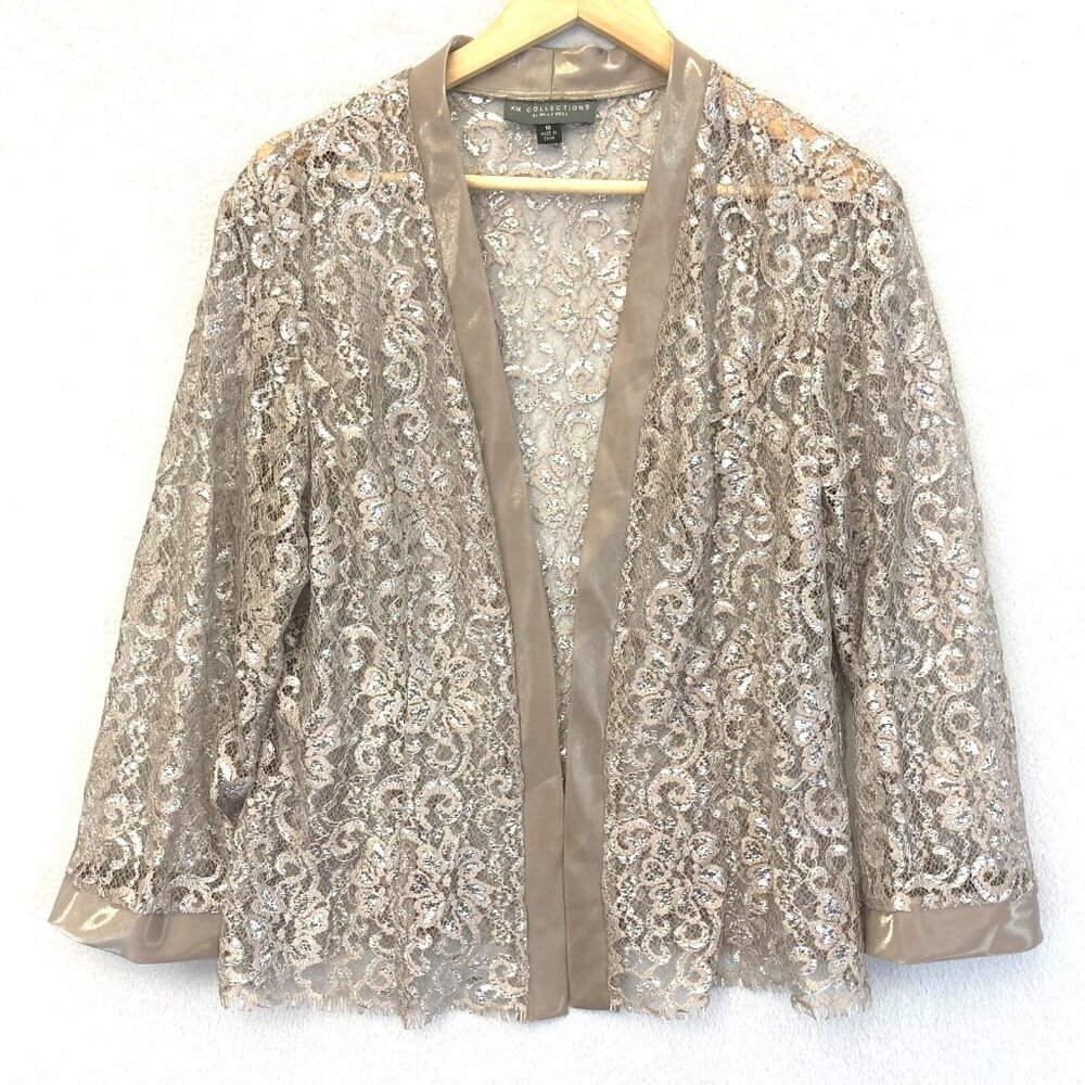 KM Collections by Milla Bell Lace Open‎ Cardigan Size 18 Taupe Mother of Bride